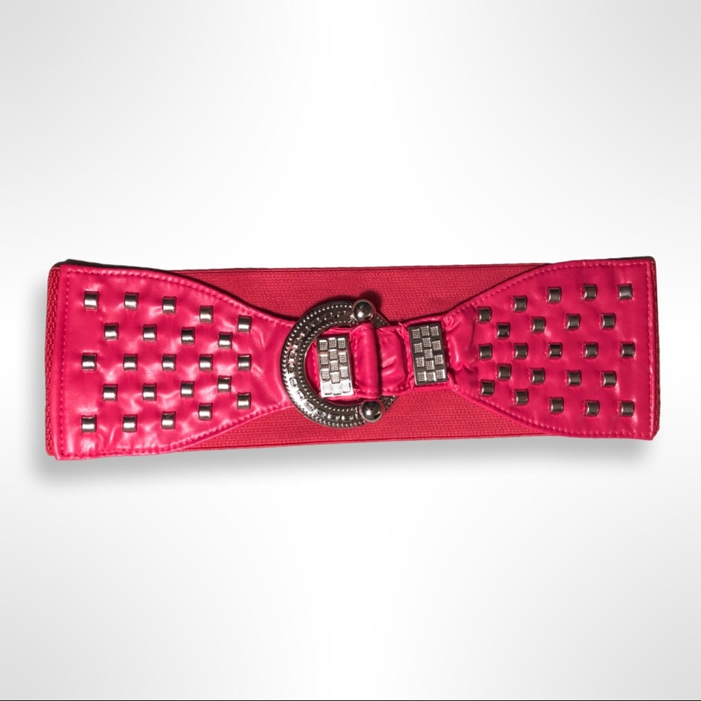 VTG-Hot Pink Retro Vintage 80’s New Wave, Punk Rock Wide Stretch Belt studs